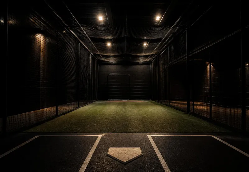 Indoor batting cage at a baseball performance facility